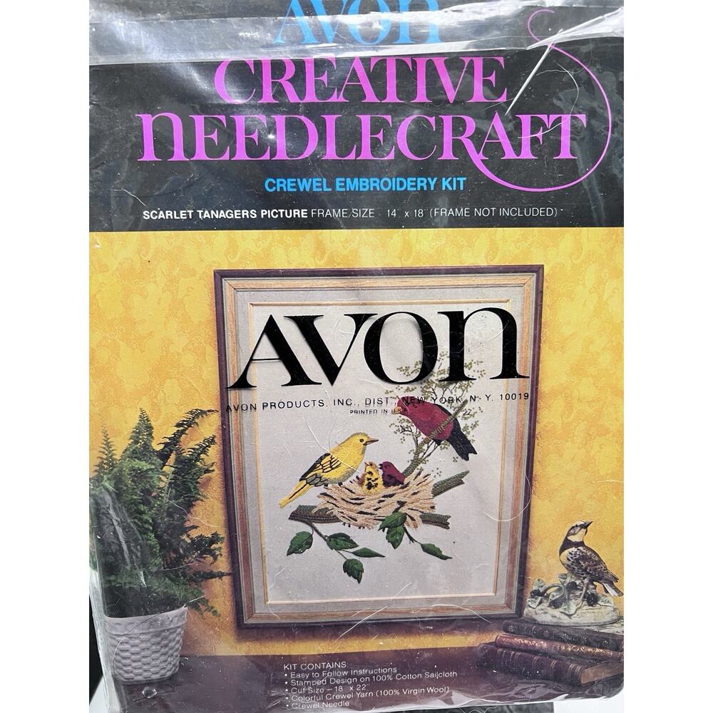 Vintage 70s‎ Cross Stitch Crewel Embroidery Wool Kit Scarlet Tanagers Birds NEW